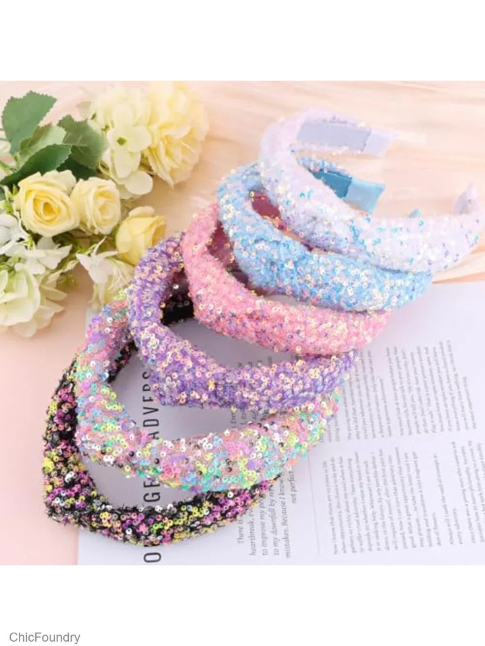 Glitter Sequins Knot Headbands for Women 6 Pack Sparkly Hair Accessories Back